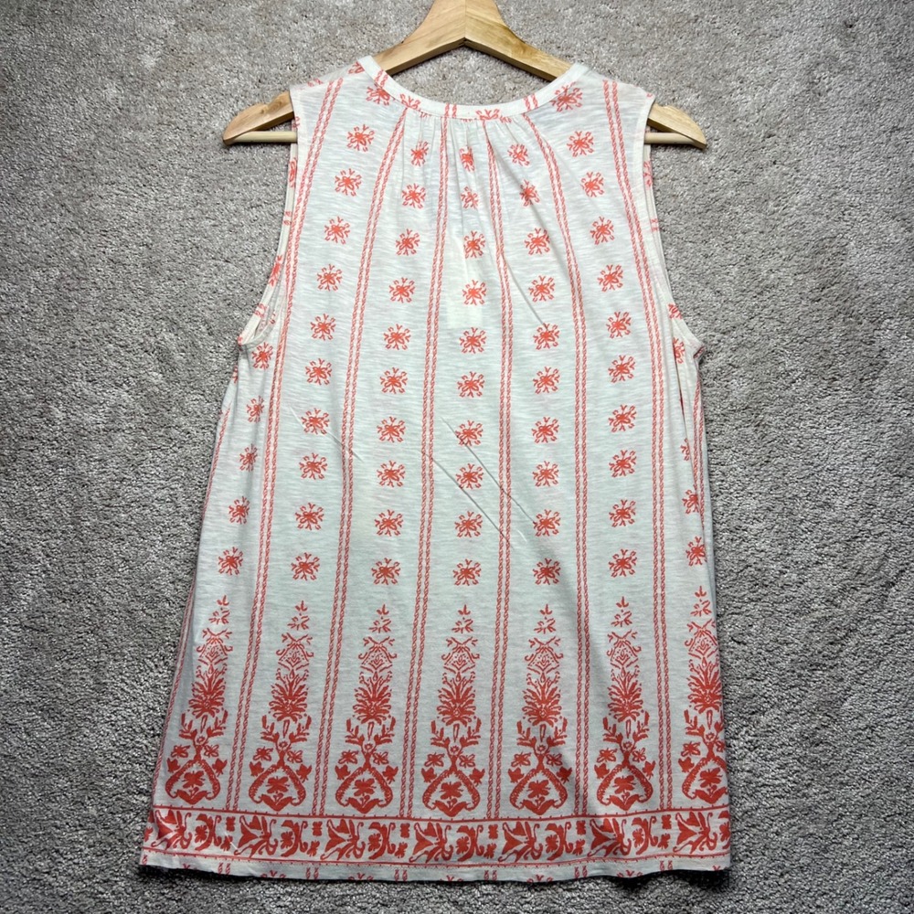 Lucky Brand Tassel V Neck Sleeveless Tank Top NWT Boho Coastal Coral Cream M - Picture 2 of 11